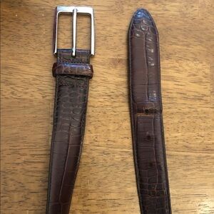 Cole Haan Dark Brown Embossed Crocodile Print Leather Belt